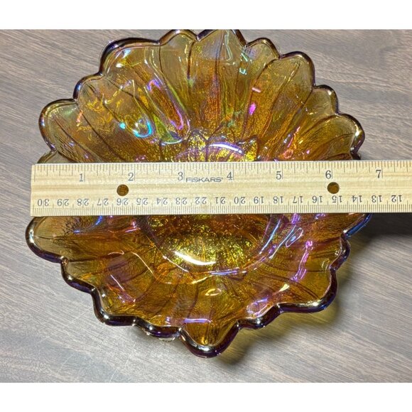 VTG 1970s 7" Nappy Lily Pons Amber Carnival by Indiana Glass Sunflower MCM - Picture 3 of 5